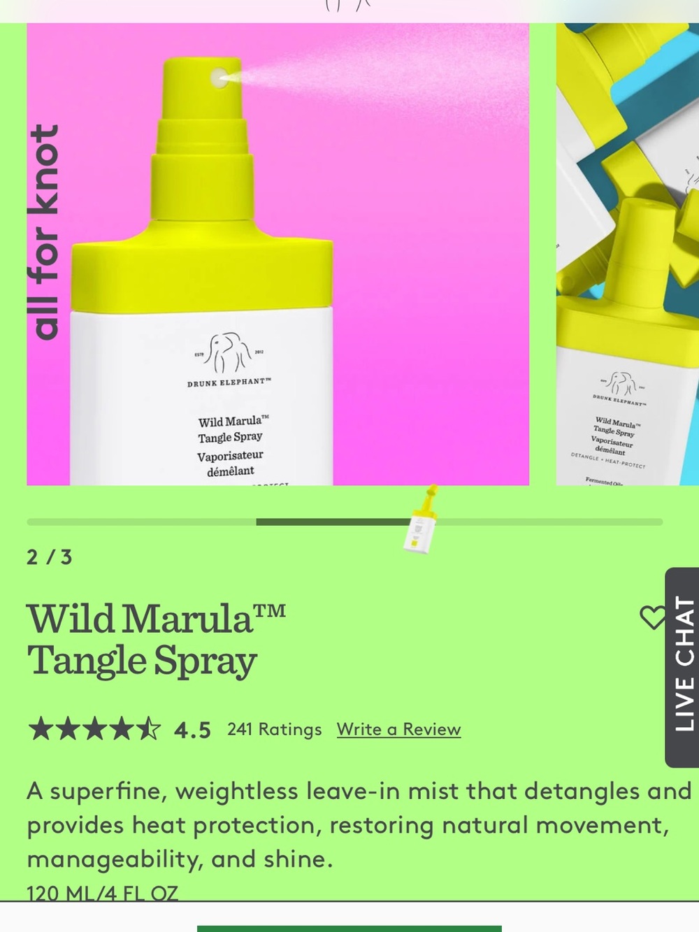 Drunk Elephant Wild Marula Tangle Spray - Bright Yellow & White